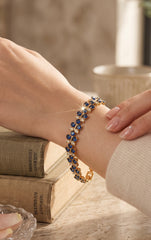 Sapphire Blue Butterfly Crystal Bracelet – Gold Tone Rhinestone Statement Jewelry 7081