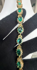 Emerald Green Oval Crystal Halo Link Bracelet – Gold Tone Statement Jewelry 7132