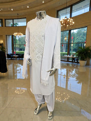 Medium Men’s White Afghan Groom Outfit – 3-Piece Elegant Set