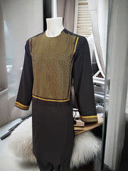 Machine Khamakdozi Embroidered Parahan Tunban for Men – Black & Gold | Small