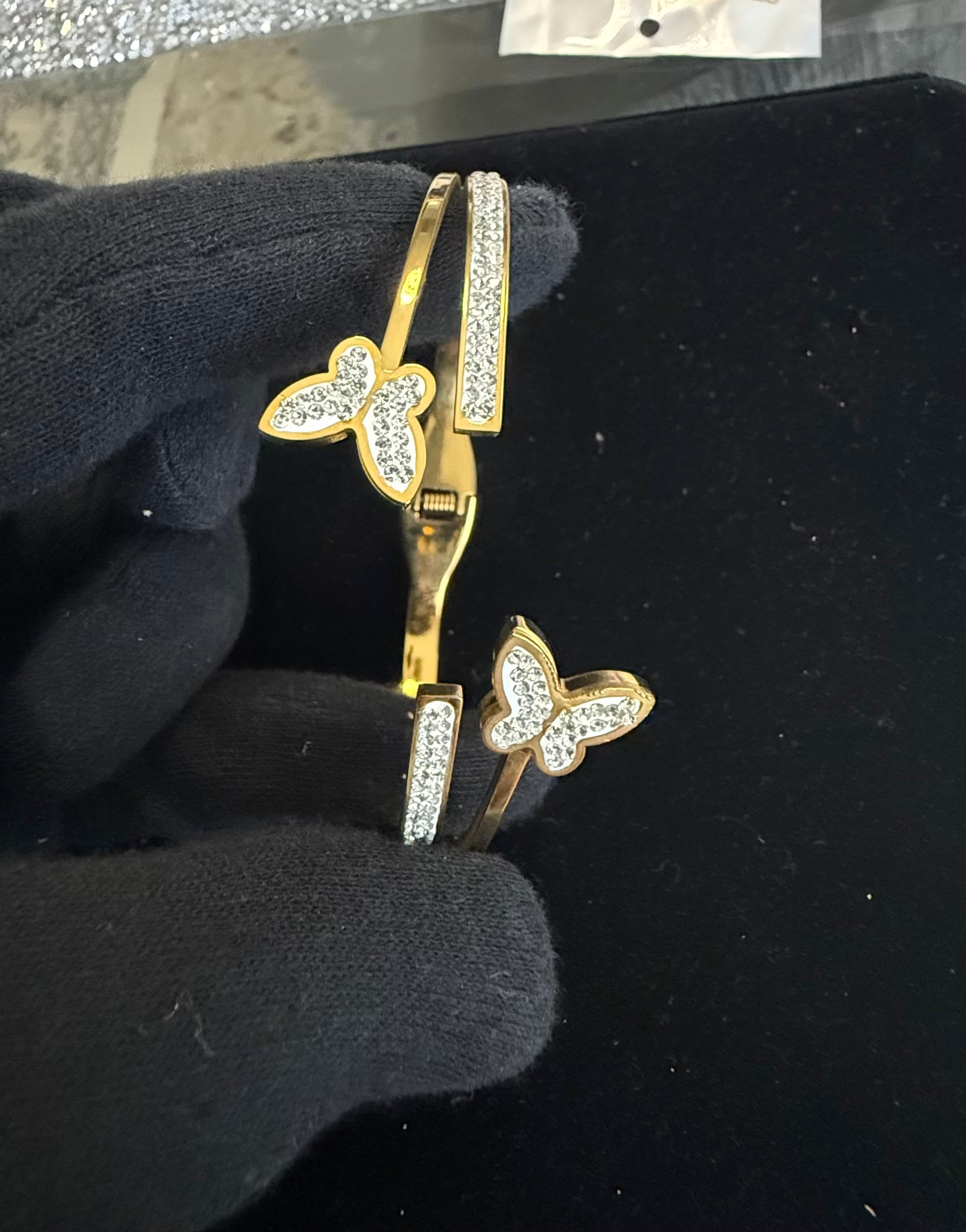 Gold-Tone Crystal Butterfly Stretch-Open Bangle Bracelet 8056