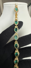 Emerald Green Oval Crystal Halo Link Bracelet – Gold Tone Statement Jewelry 7132