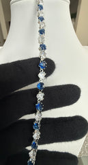Royal Blue & Clear Heart Crystal Tennis Bracelet – Silver Tone Statement Jewelry 7107