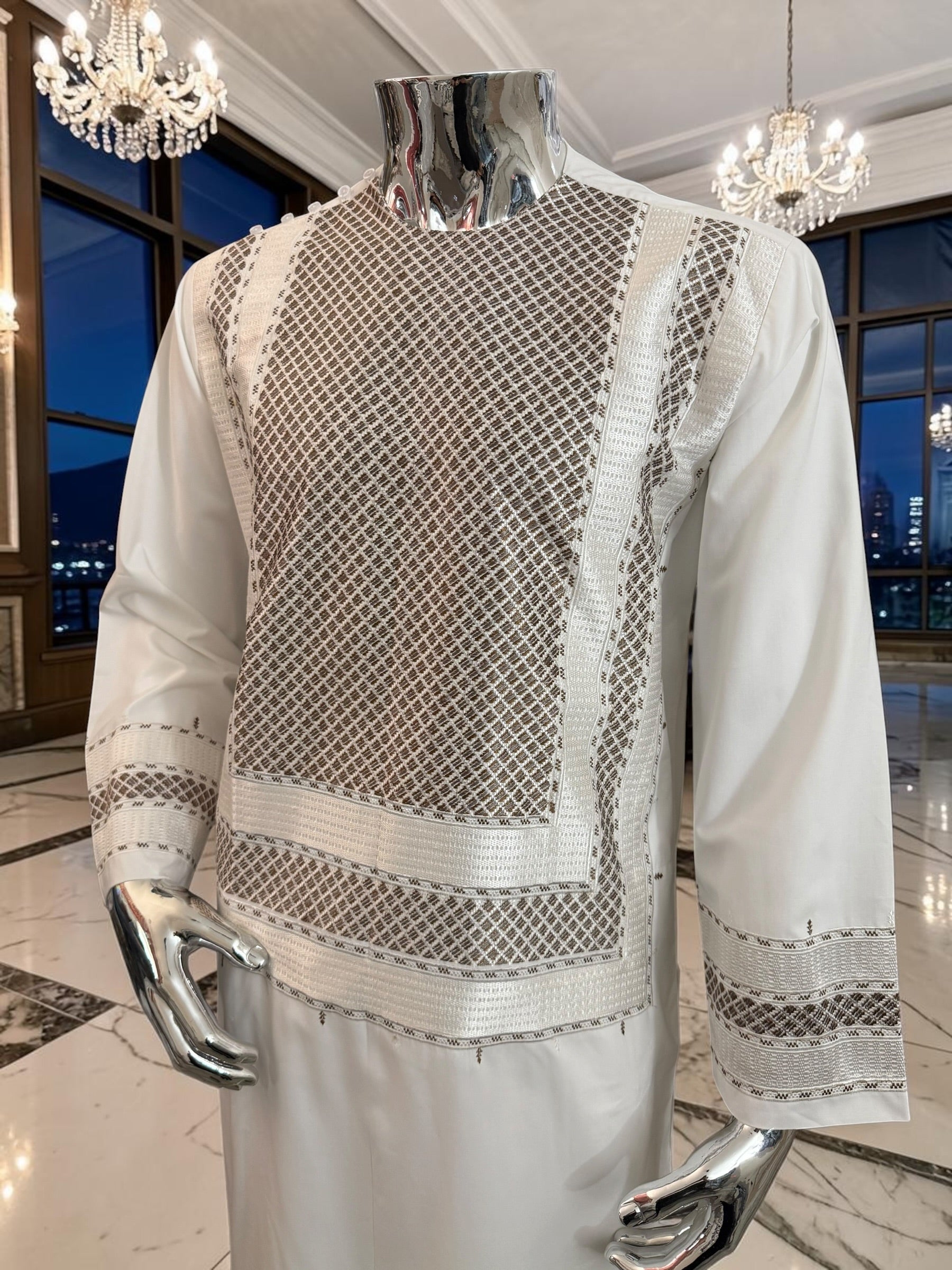 Small Off-White Kandahari Parahan Tunban for Men | Premium Afghan Traditional Wear Yakhandozi