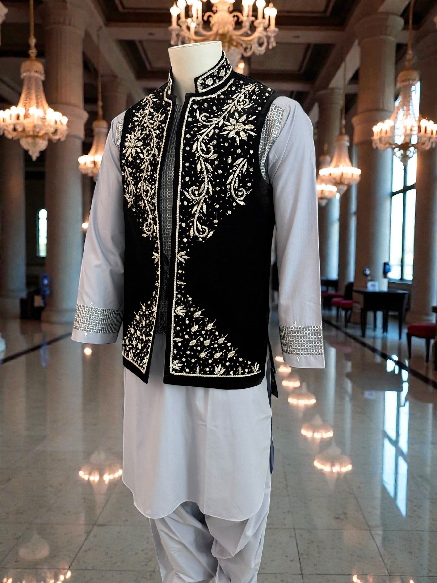 Black Embroidered Waistcoat – Medium