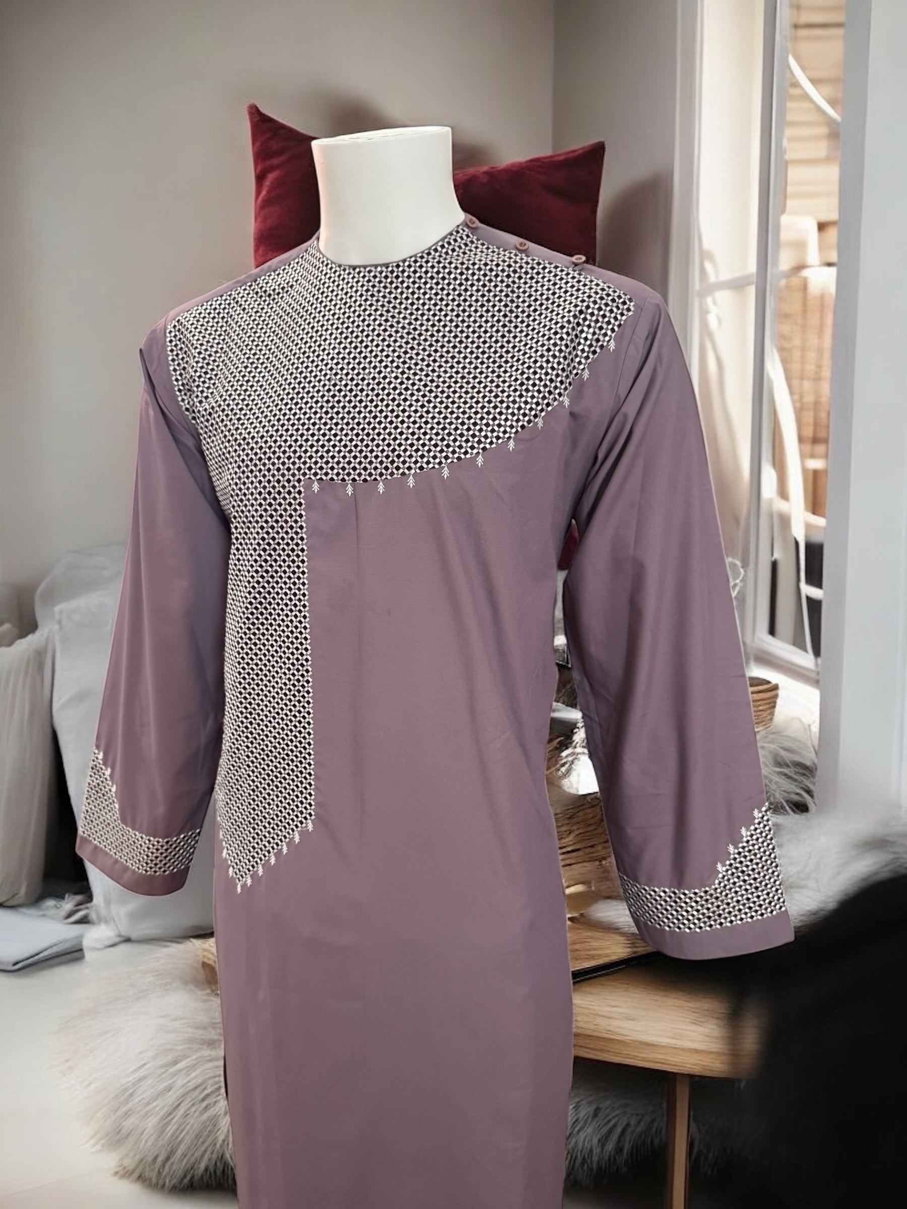 Machine Khamakdozi Embroidered Parahan Tunban for Men – Mauve | Medium