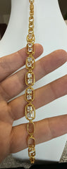 Gold Tone Clear Crystal Link Bracelet – Geometric Double Stone Statement Bracelet, Gift Ready 7077