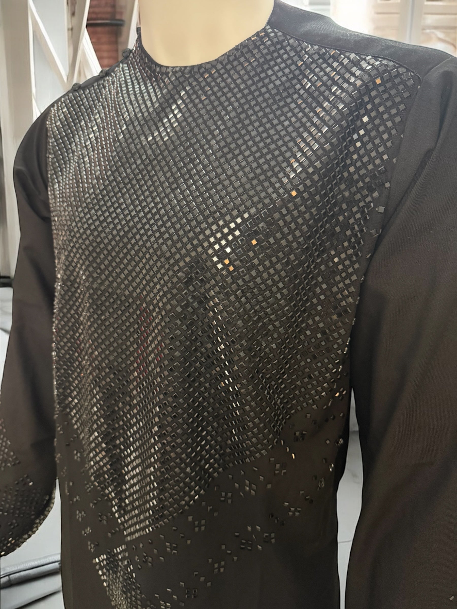 Black on Black Shesha Afghan Parahan Tunban Kameese Shalwar Large