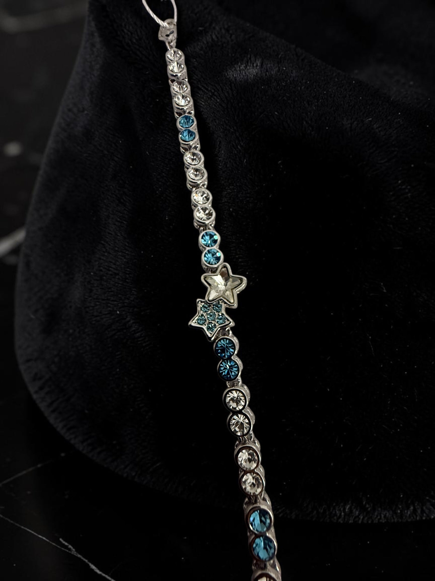 Blue & Clear Crystal Star Bracelet – Silver-Tone Celestial Tennis Bracelet for Women 7070