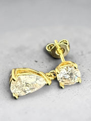 1 CT Certified Pear-Cut Moissanite Drop Earrings – D Color VVS1, Gold or Silver Plated