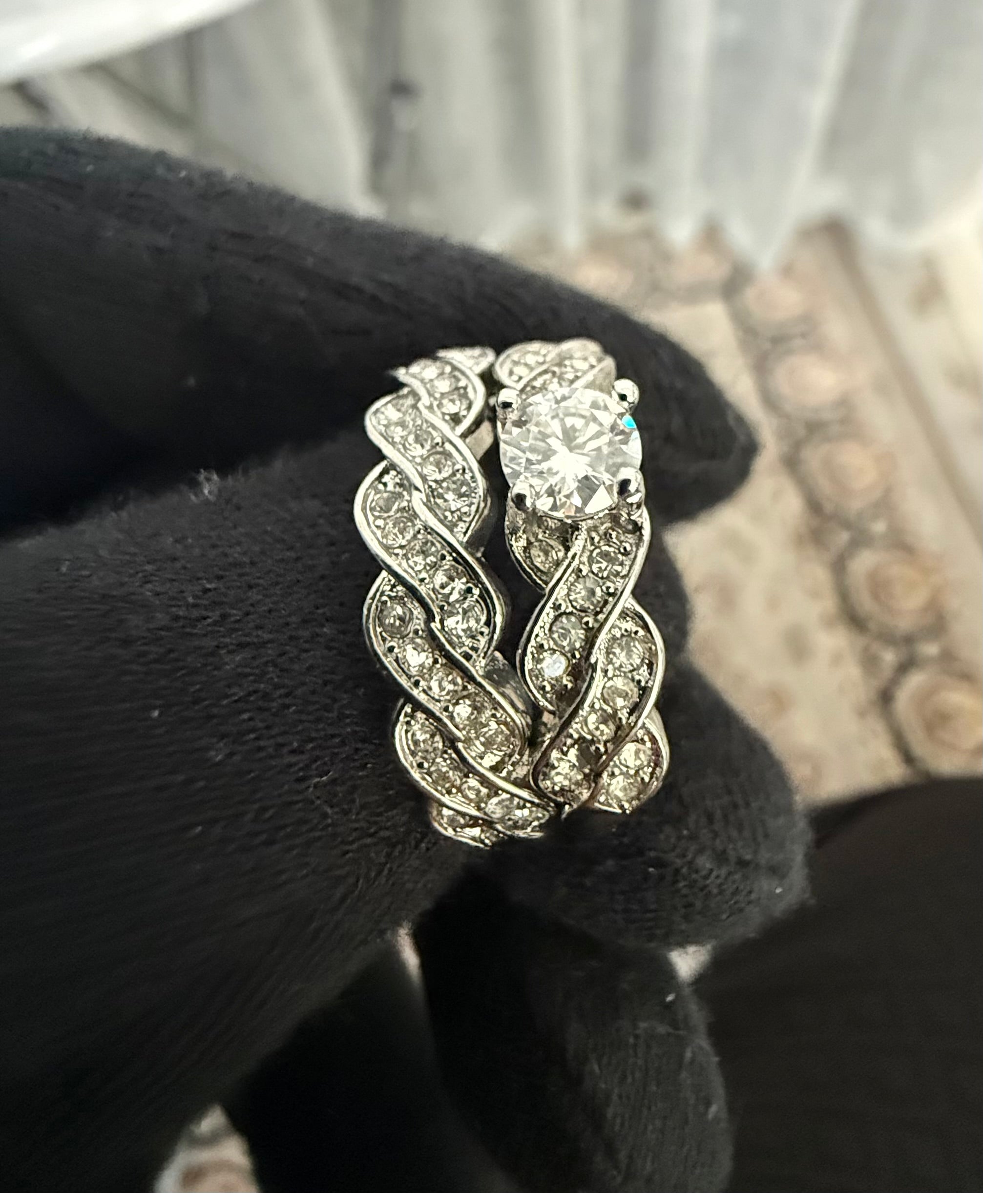 Size 8.5 Sterling Silver Moissanite Twisted Infinity Engagement Ring Set | Round Cut Bridal Wedding Ring. 6012