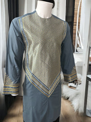Men’s Slate Blue Parahan Tumban with Gold Embroidery Small