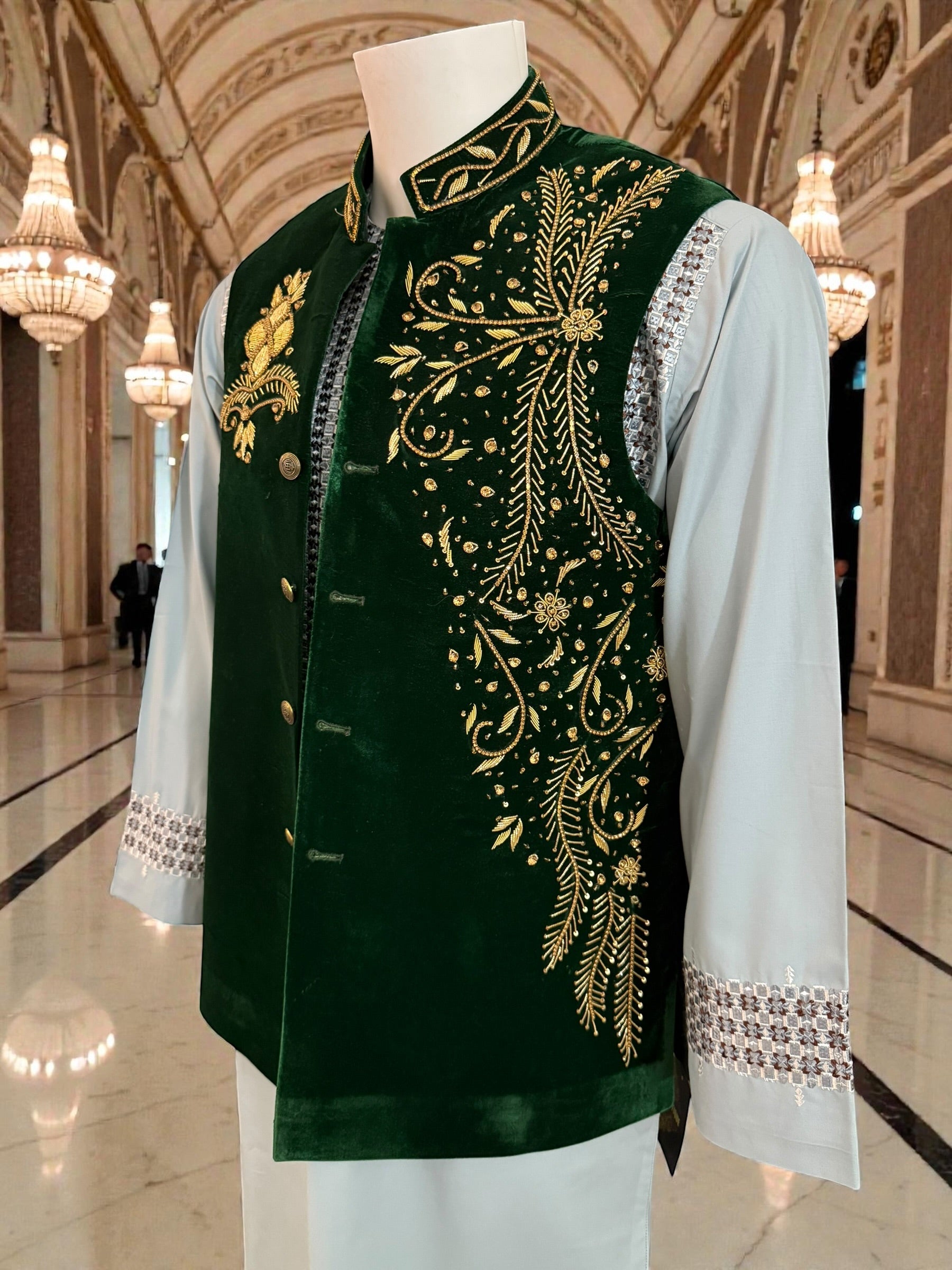 Handmade Velvet Waistcoat with Gold Somma BorrBorr Embroidery – Medium to Large