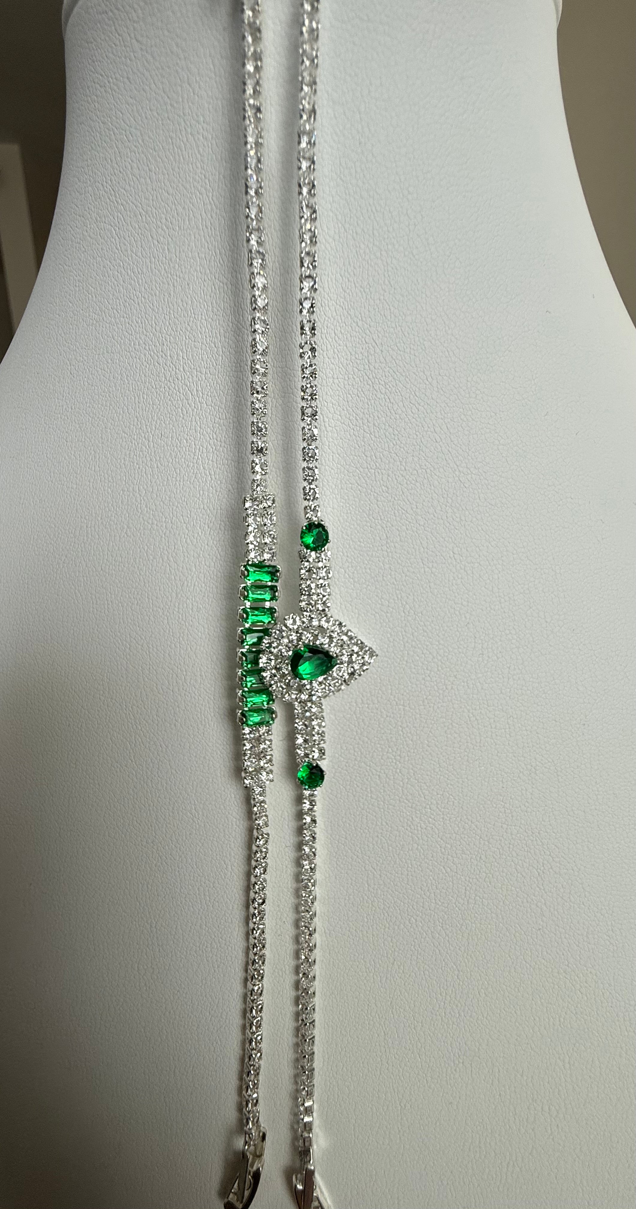 Emerald Green Crystal Double Bracelet Set – Silver Tone Pear & Baguette Statement Bracelets 7106