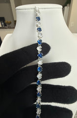 Royal Blue & Clear Heart Crystal Tennis Bracelet – Silver Tone Statement Jewelry 7107