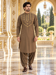 Men’s Brown Hand-Embroidered Designer Afghan Parahan Tunban Set 5034
