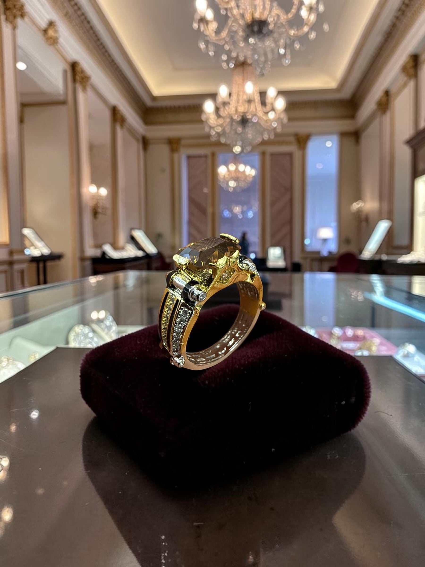 Luqmaan Zircon Cluster Ring for Men Platinum Plated Brass, Gold Tone