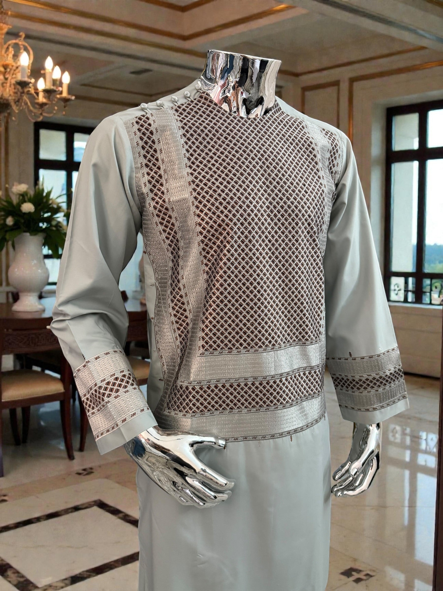Men’s Parahan Tunban with Premium Geometric Embroidery Small