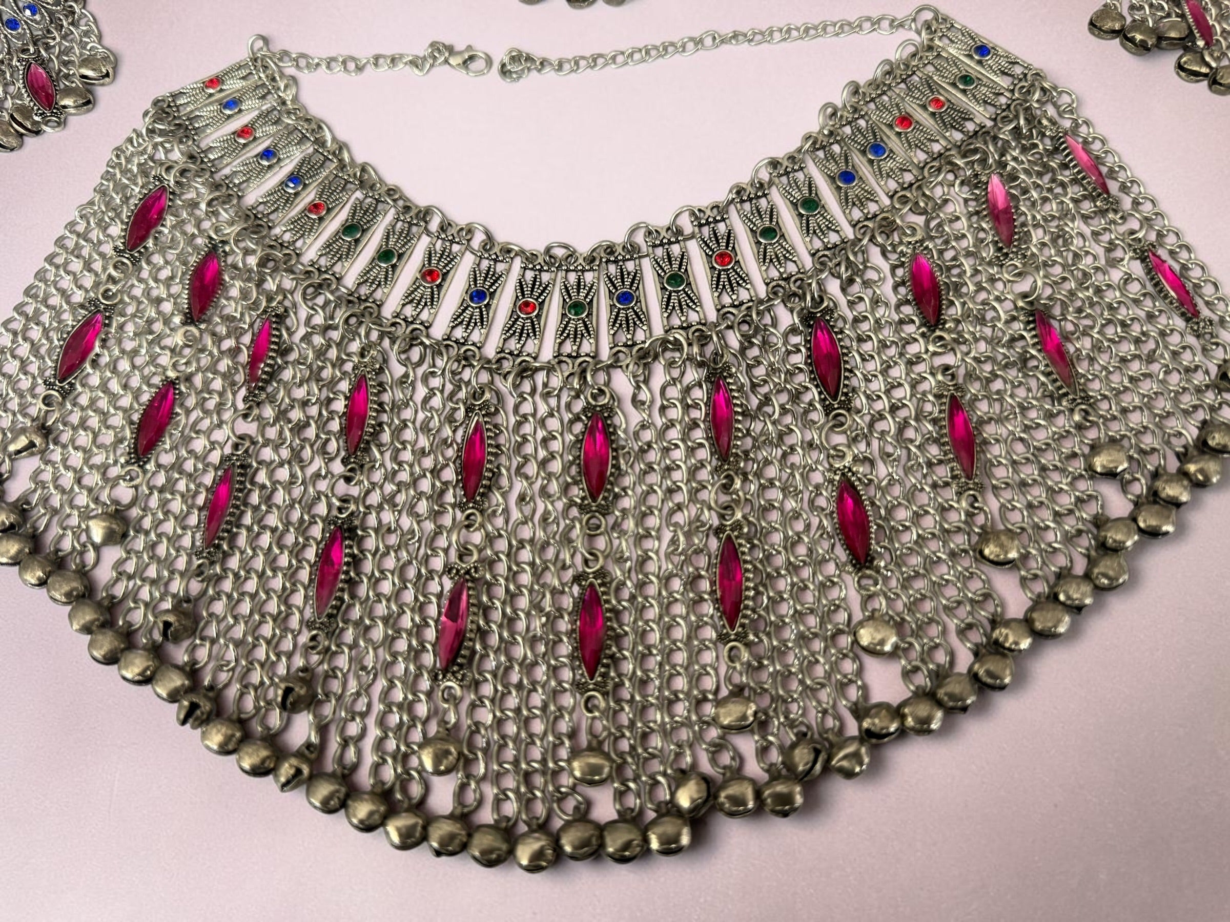 Traditional 4-Piece Afghan Jewelry Set – Handmade Tribal Statement Necklace, Earrings & Headpiece | Vintage Silver-Tone Ethnic Jewelry for Women 012