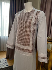 Men’s Silver Kameez with Brown Machine Embroidery – XXL | Luqmaan Boutique