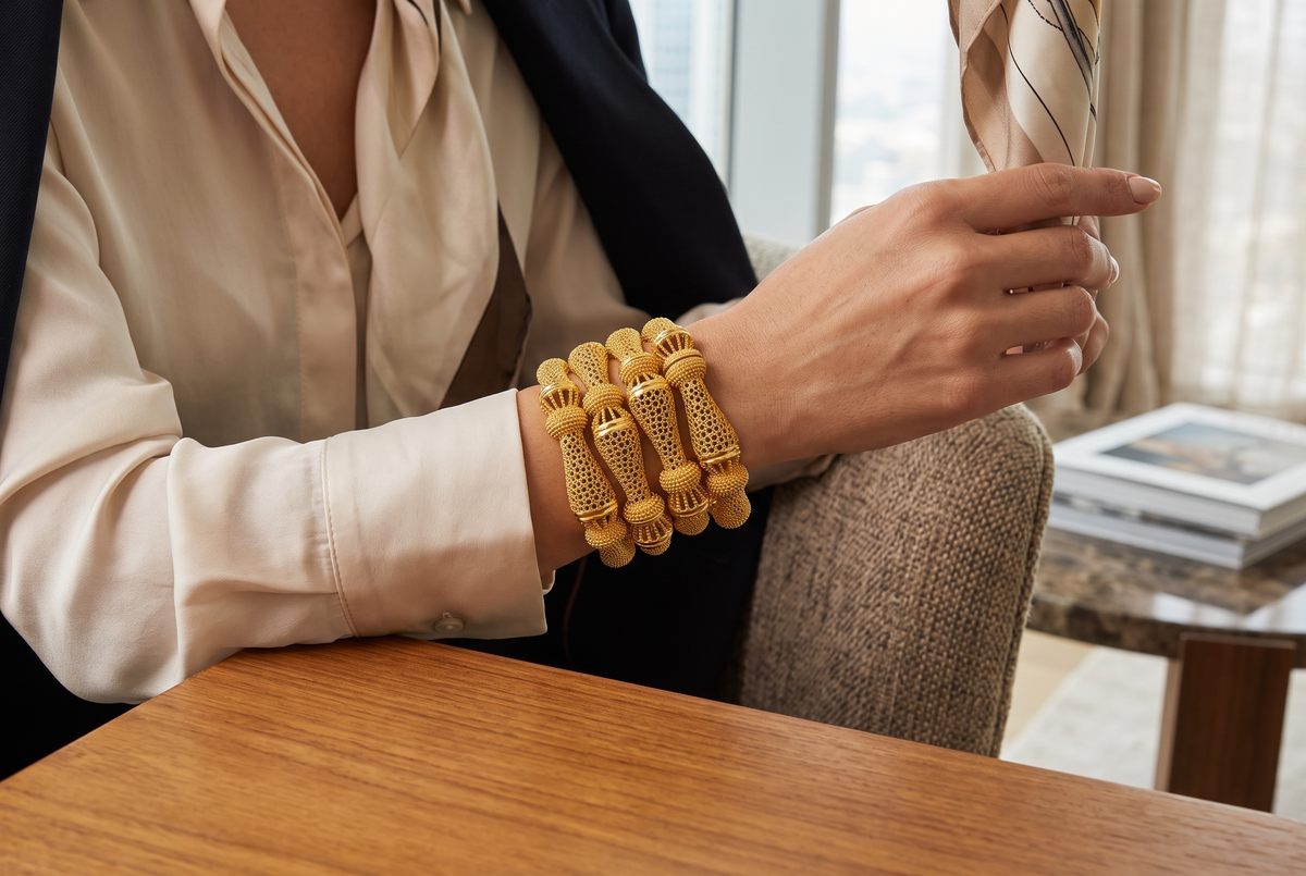 Women’s Gold-Tone Copper Openable Bangle – Dubai-Inspired Textured Bracelet 033