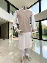 Medium White Premium Machine Embroidered Afghan Parahan Tunban Set
