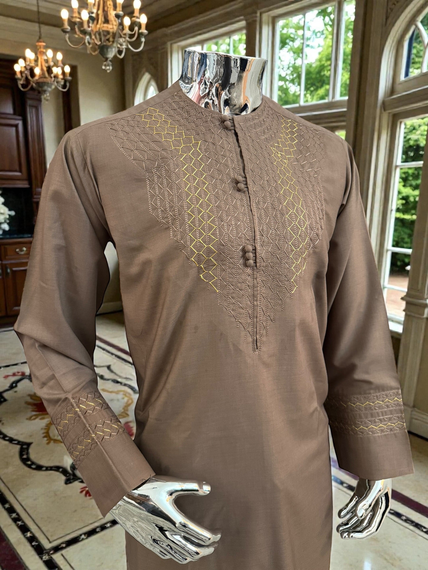Small Handmade Brown Parahan Tumban | Traditional Afghan Hand Embroidery