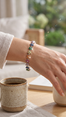 Multicolor Floral Crystal Bracelet – Rainbow Five-Petal Flower Silver-Tone Bracelet 7120
