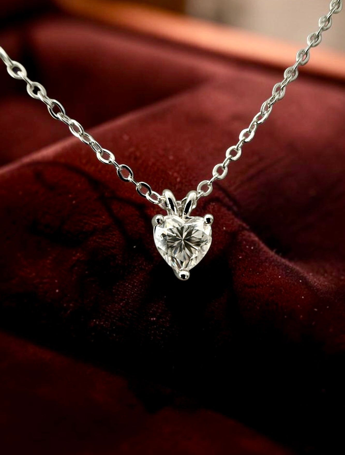 1 Carat Heart Cut Moissanite Pendant Necklace – Silver Tone Solitaire Necklace with GRA Certificate & Jewelry Box 7063