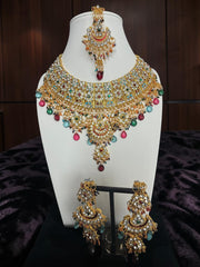 Multicolor Kundan Bridal Jewelry Set – Gold Tone Indian Pakistani Afghan Wedding Necklace Set with Earrings & Maang Tikka | Jewelry Gift Box Included 7015