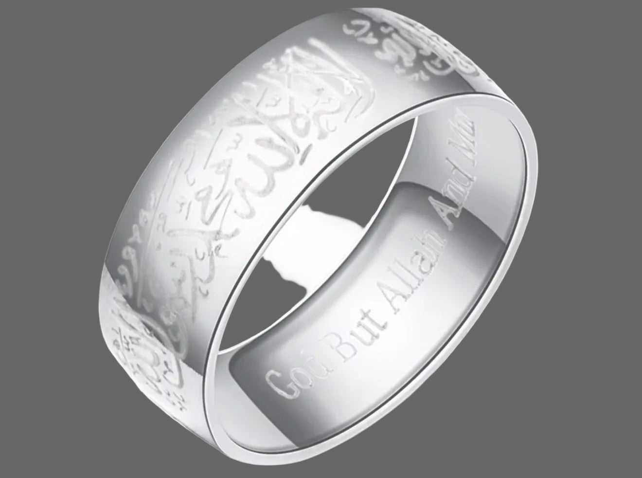Shahada Arabic Calligraphy Ring Set – Black, Silver & Blue Stainless Steel Islamic Wedding Band | Engraved La Ilaha Illallah Muhammad Rasul Allah | Unisex Muslim Jewelry Gift
