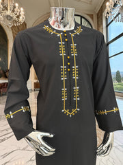 Medium Black Afghan Men’s Parahan Tunban – Premium Machine Embroidery Yakhan Traditional Afghan Outfit