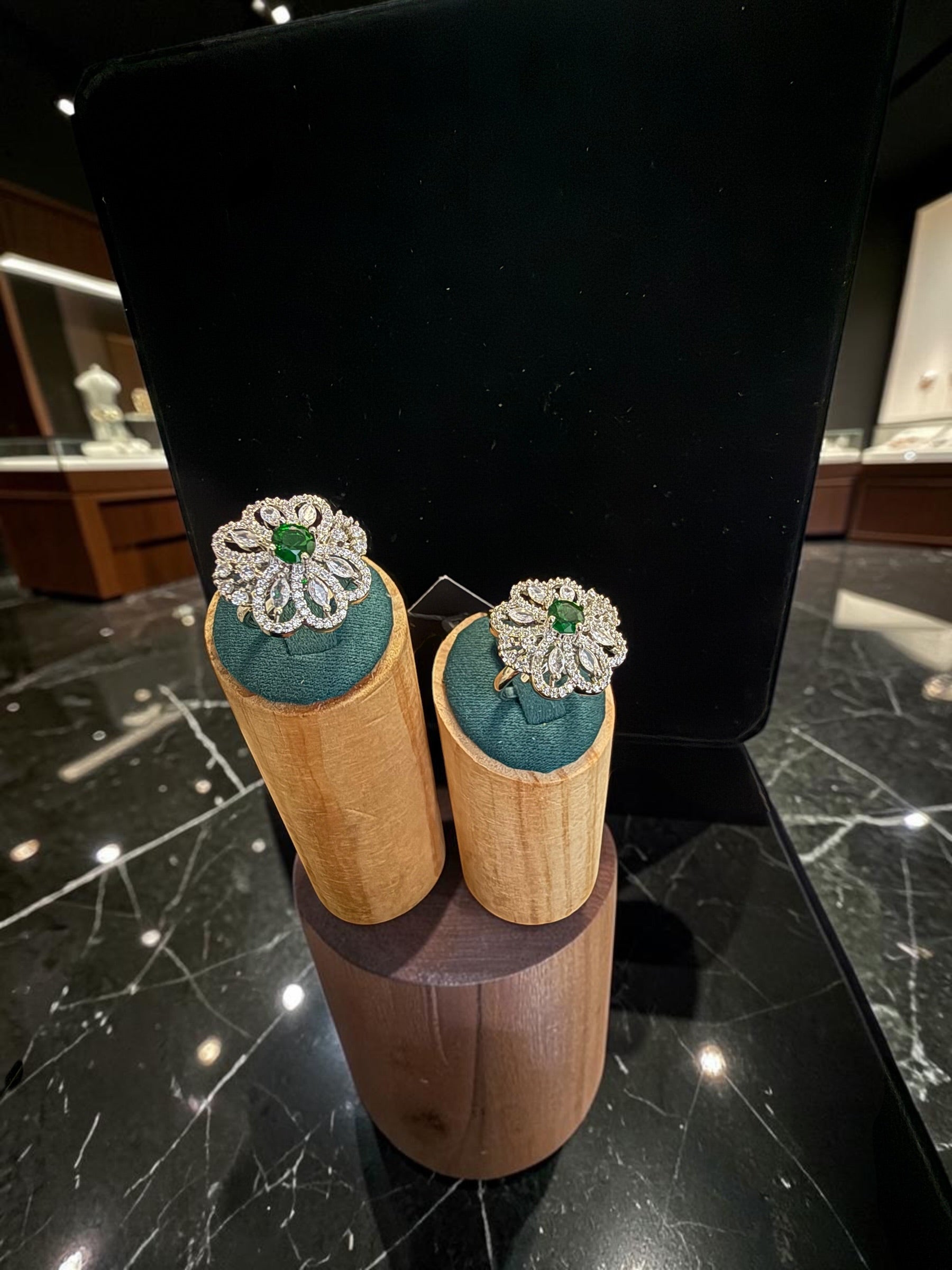 American Diamond Statement Ring – Floral Crystal Cocktail Ring, 6 Colors, Adjustable Size, Gift Box Included