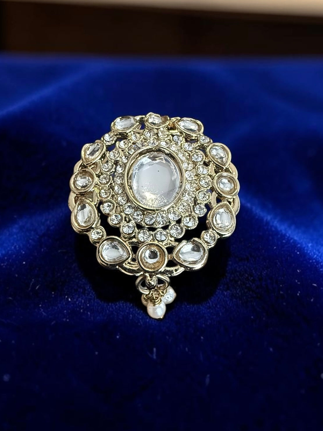 Adjustable American Diamond Floral Statement Ring | Gold-Tone Brass | 6 Color Options | Gift Box Included | Indian Pakistani Afghan Jewelry