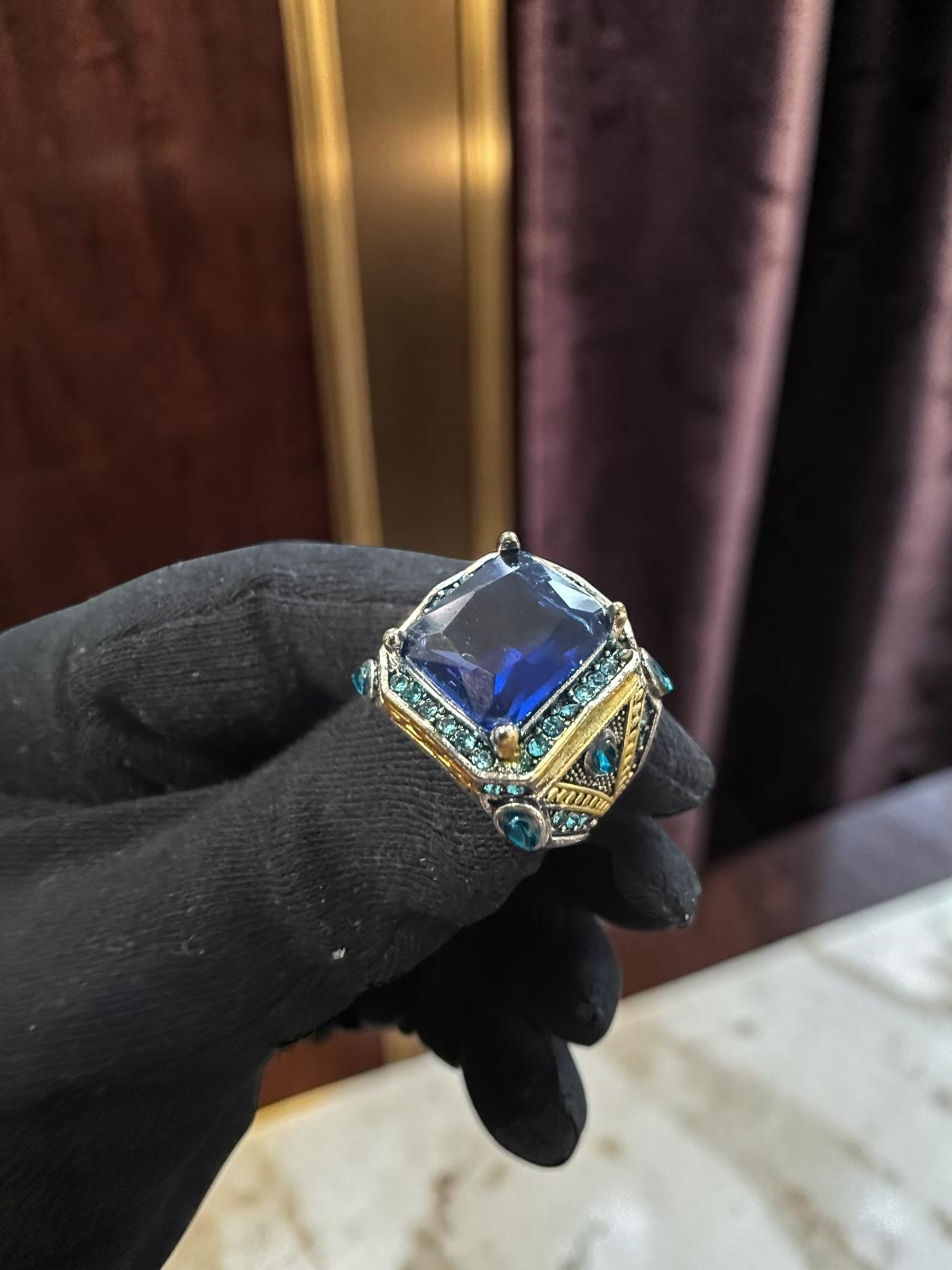 Turkish Inspired Signet Ring for Men – Blue, Green & Red Zircon Statement Ring | Vintage Ottoman Style Silver Plated Unisex Jewelry