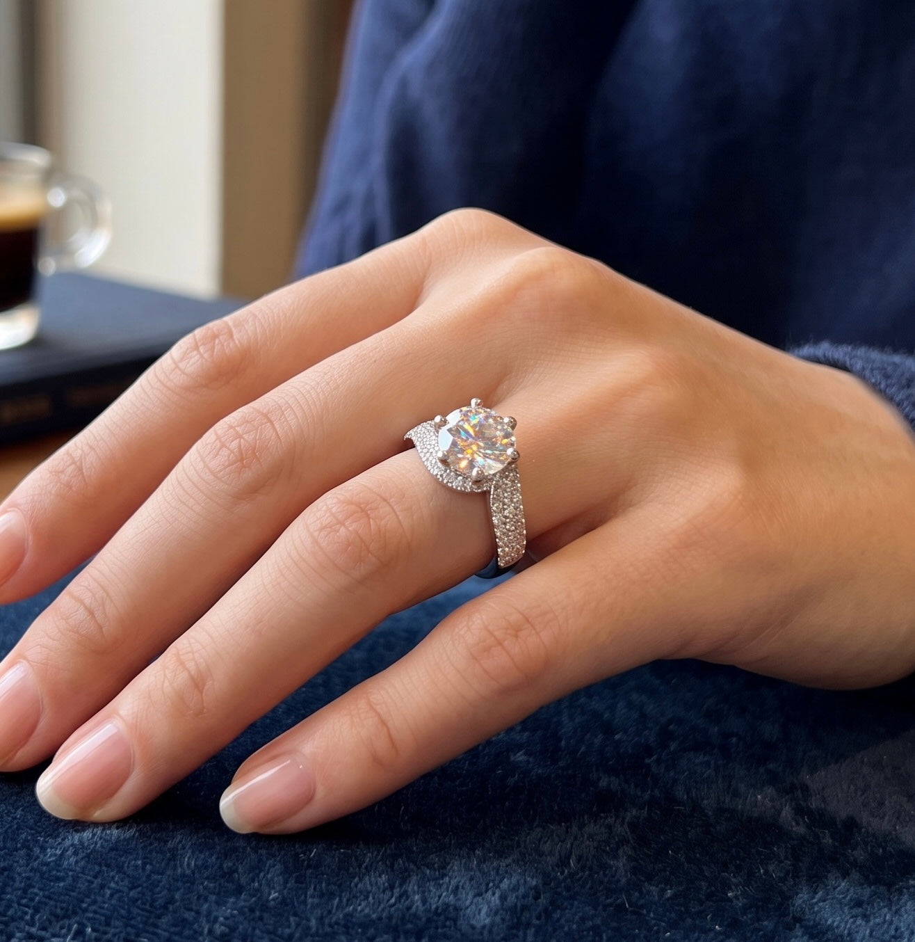 Adjustable Moissanite Statement Ring for Women – Round Cut Crossover Pavé Ring, High-Quality Brass, GRA Certificate & Gift Box Included 7056