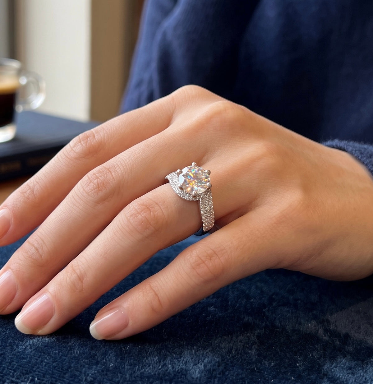 Adjustable Moissanite Statement Ring for Women – Round Cut Crossover Pavé Ring, High-Quality Brass, GRA Certificate & Gift Box Included 7056