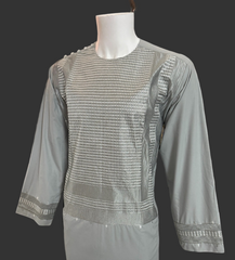 Men’s Light Gray Parahan Tumban with Silver Machine Embroidery – Traditional Afghan Outfit, XL