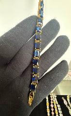 Sapphire Blue Emerald-Cut Crystal Tennis Bracelet – Gold Tone Statement Jewelry 7141