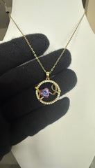 Purple Heart Crystal Pendant Necklace – Gold Tone Stainless Steel Love Pendant 7154