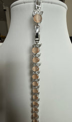 Blush Peach Crystal Leaf Bracelet – Silver Tone Elegant Sparkling Link Jewelry 7103