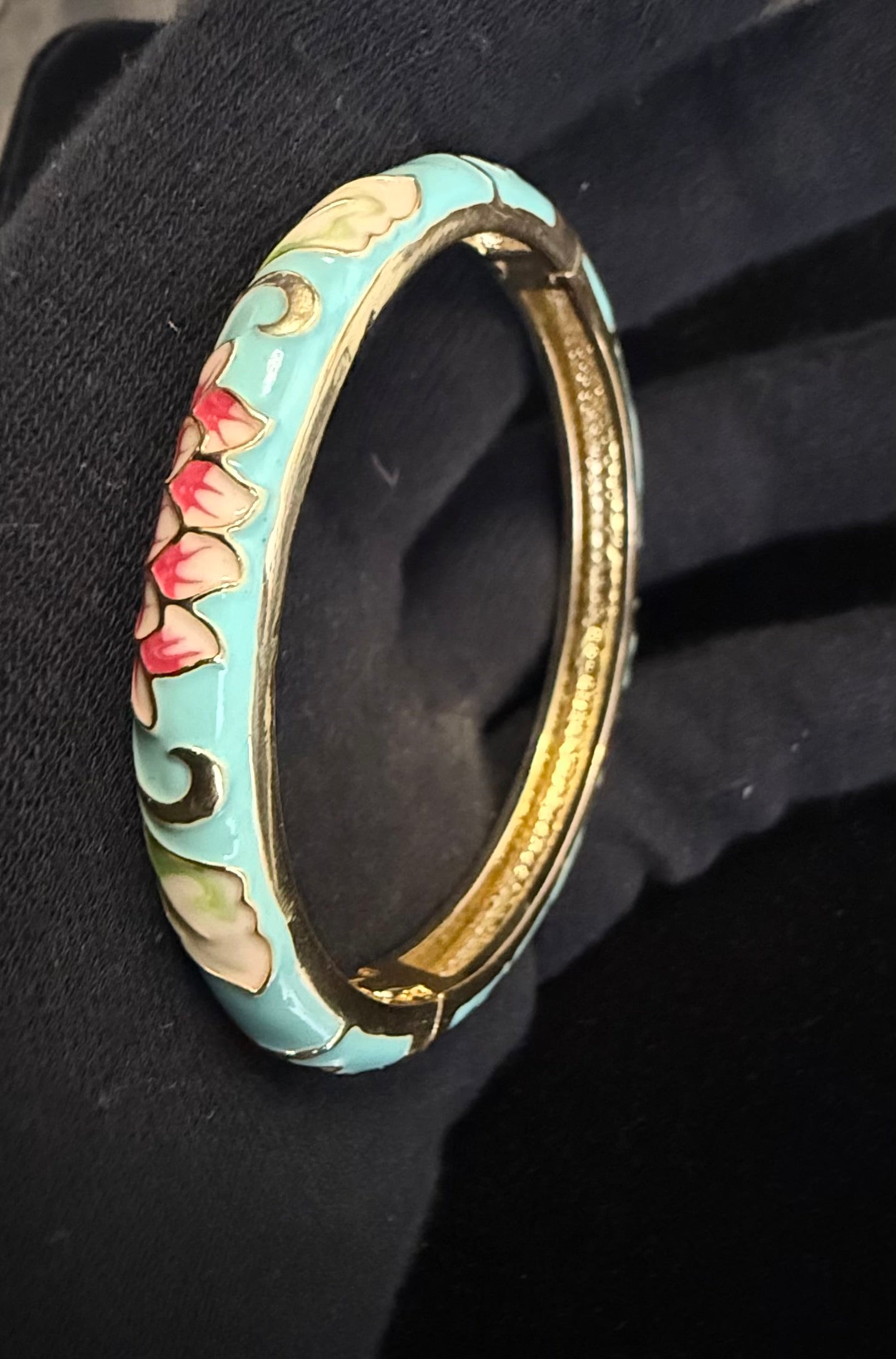 Turquoise Floral Enamel Gold-Tone Bangle Bracelet for Women