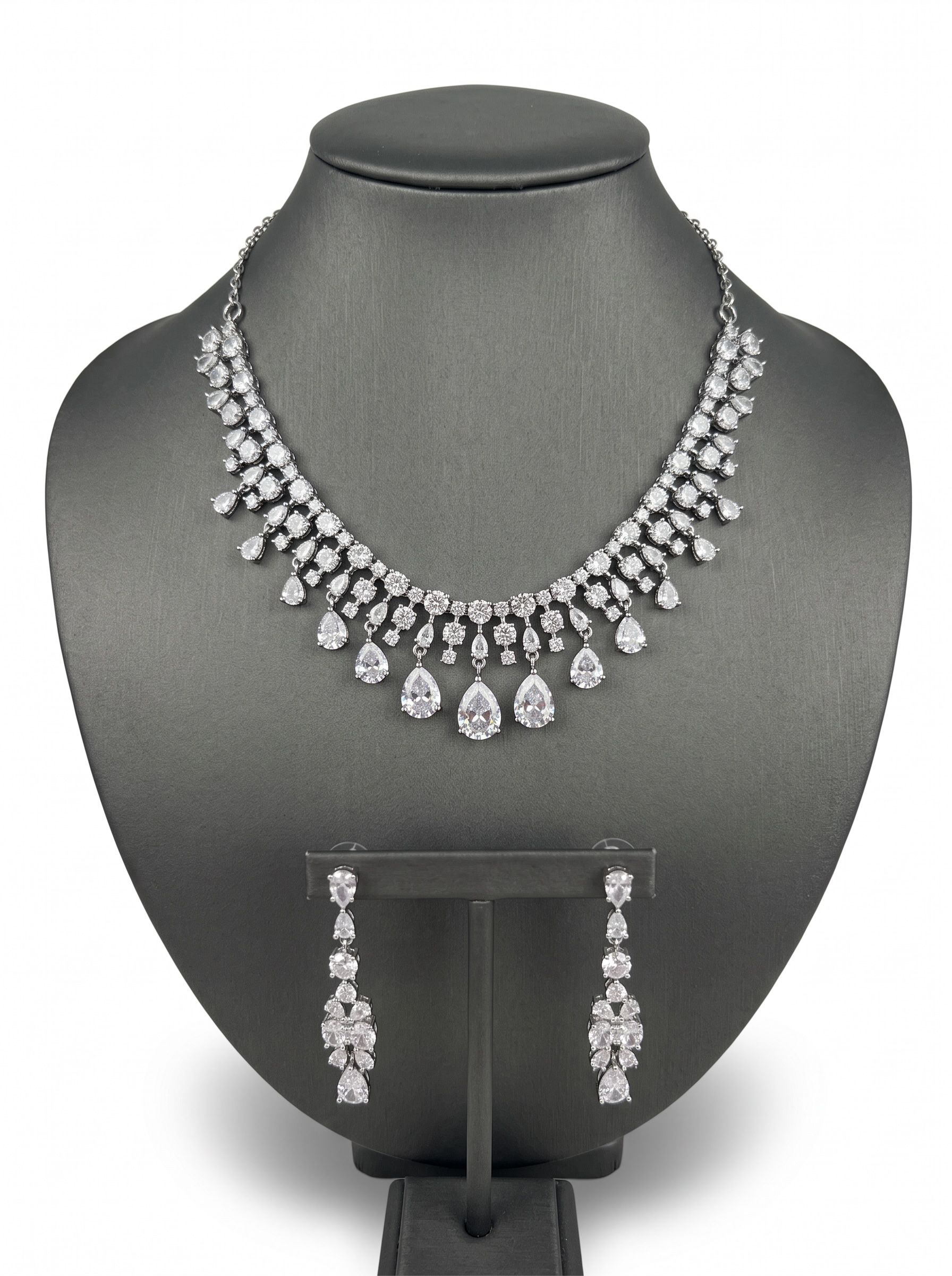 Elegant Teardrop Crystal Necklace & Earrings Set – 6 Colors