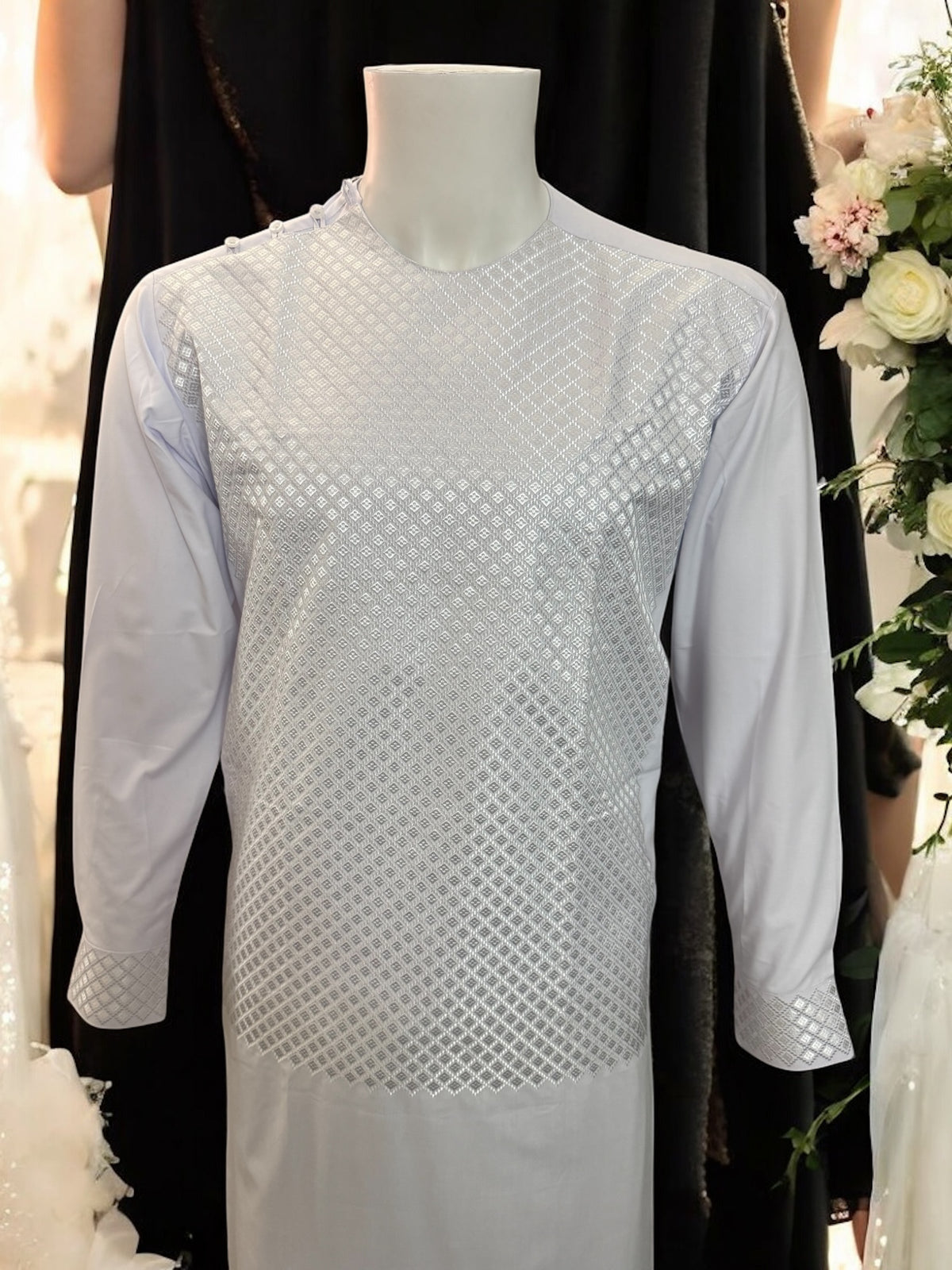 Afghan Parahan Tunban for Men Machine Embroidered White Traditional Wear Medium