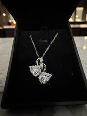 Silver-Tone Double Swan Moissanite Pendant Necklace