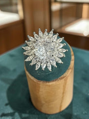 S925 Sterling Silver Sunburst Halo Moissanite Ring – Size 9 | Floral Statement Engagement Ring | Gift for Her 045