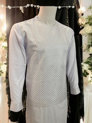 Afghan Parahan Tunban for Men Machine Embroidered White Traditional Wear Medium