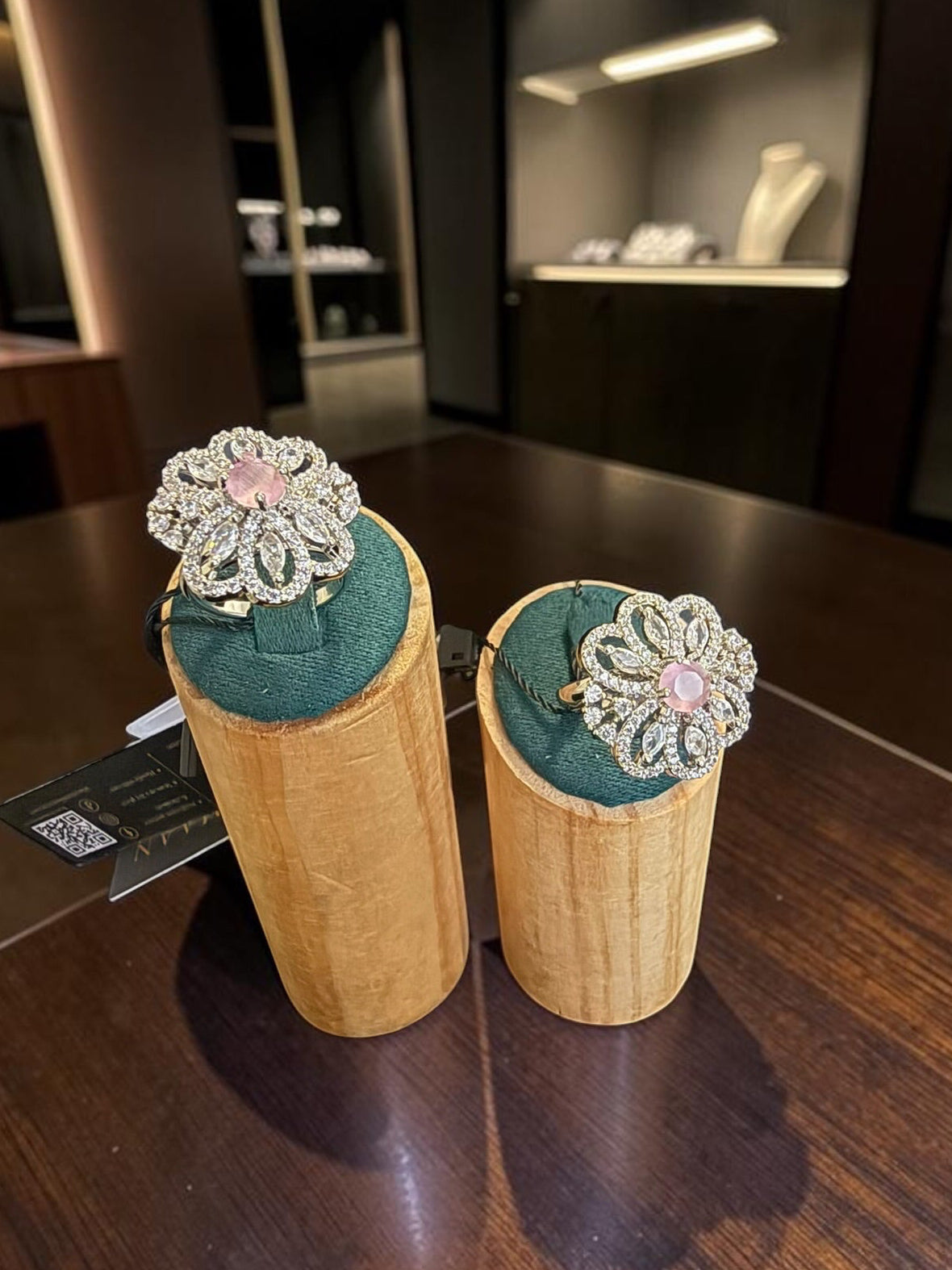 American Diamond Statement Ring – Floral Crystal Cocktail Ring, 6 Colors, Adjustable Size, Gift Box Included