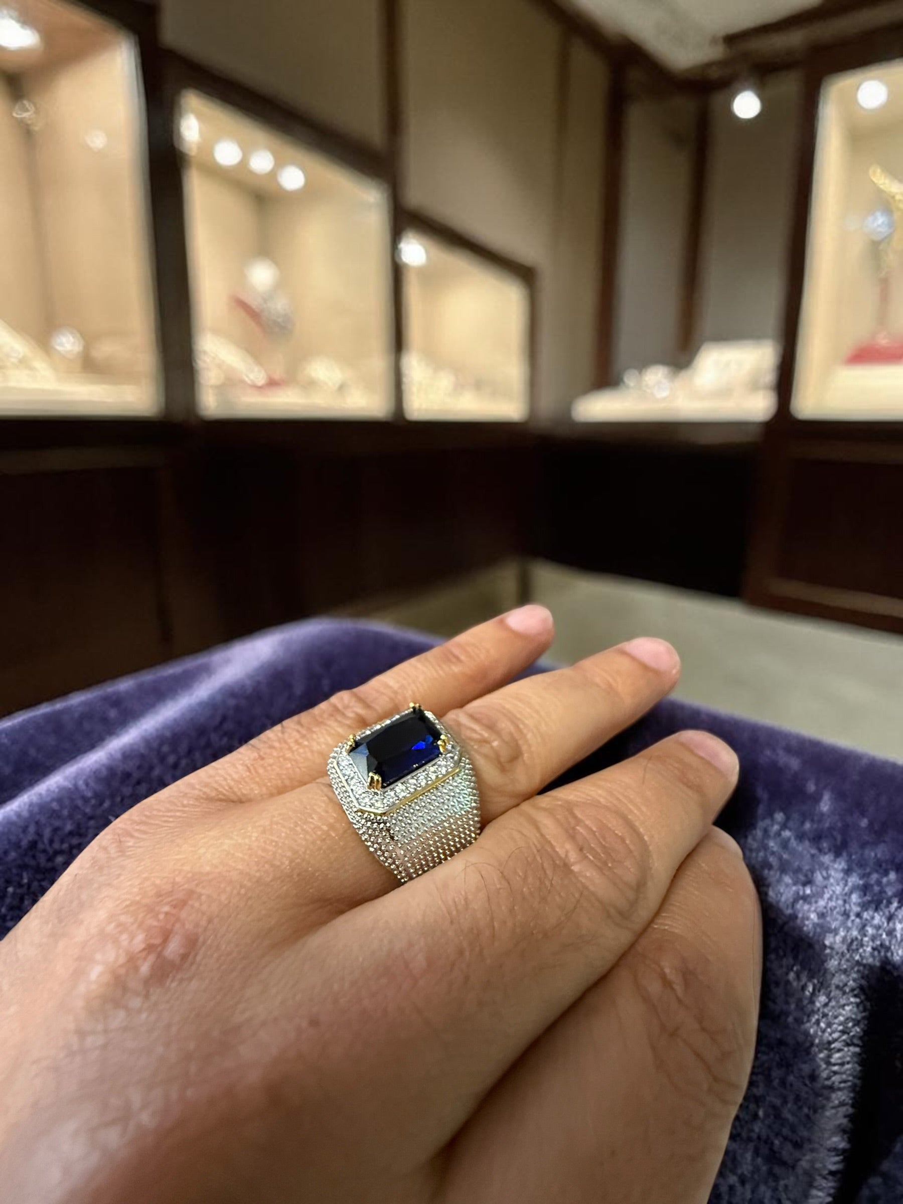 Men’s Blue Zircon Statement Ring Brass Cocktail Ring (Vintage Style)CBB