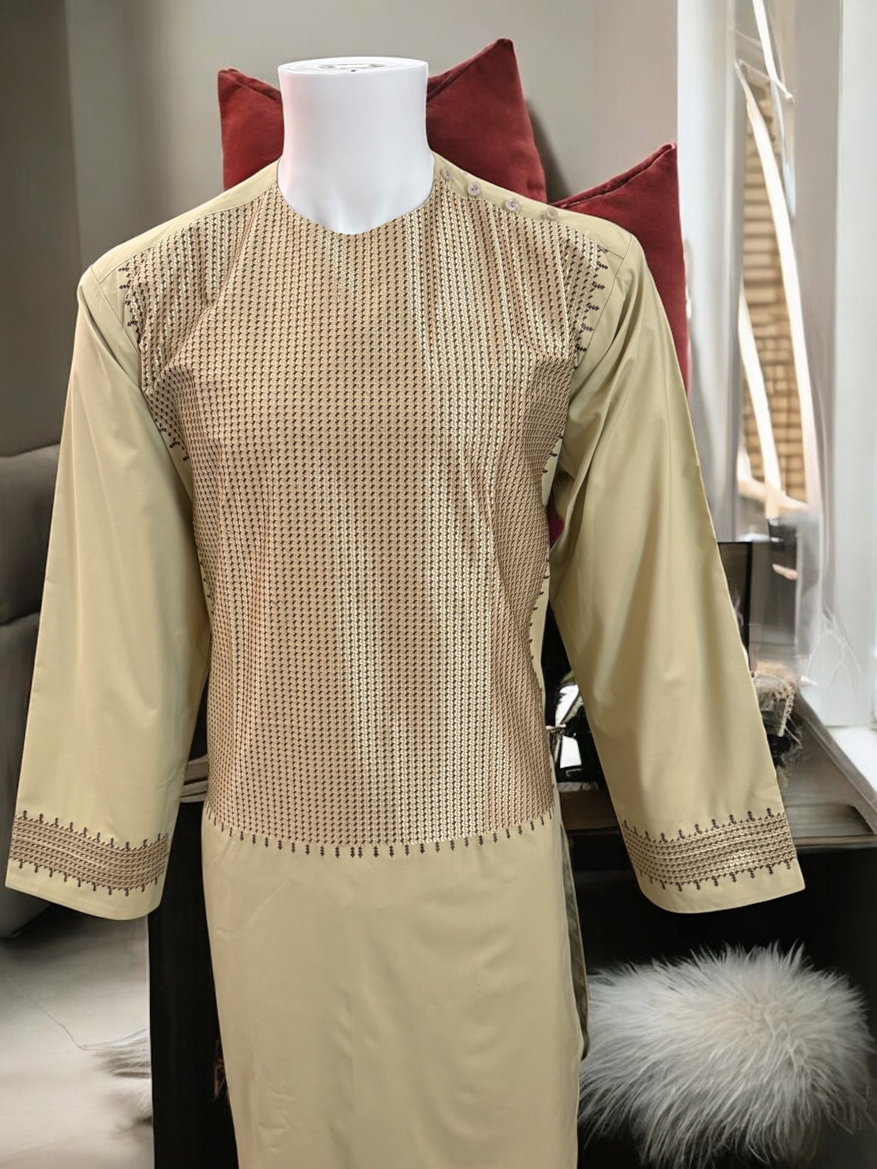 Machine Khamakdozi Embroidered Parahan Tunban for Men – Light Gold | Small
